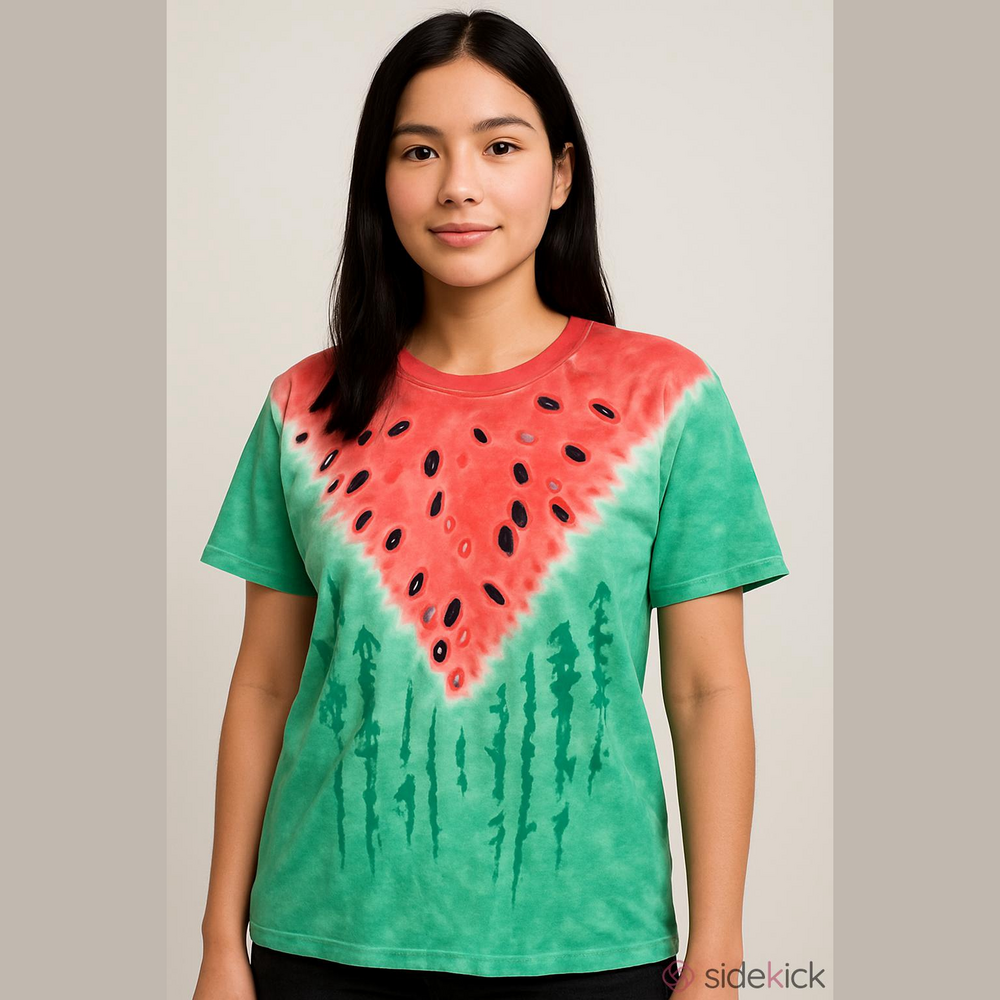 Liquid Blue Mens Watermelon Tie-Dye Tee - Green & Pink XL
